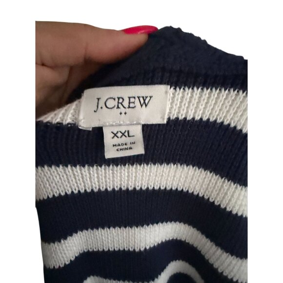 J CREW Knit Navy Blue White Striped Cardigan Size XXL - Picture 8 of 8